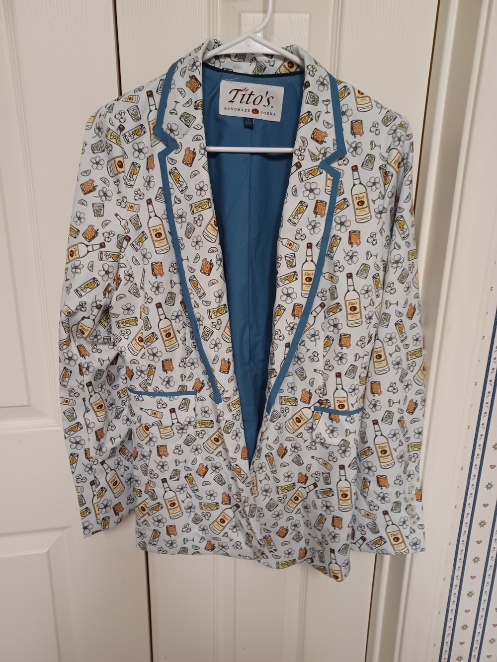 Titos Vodka William Murray Light Blue Novelty Blazer with Beverage Print
